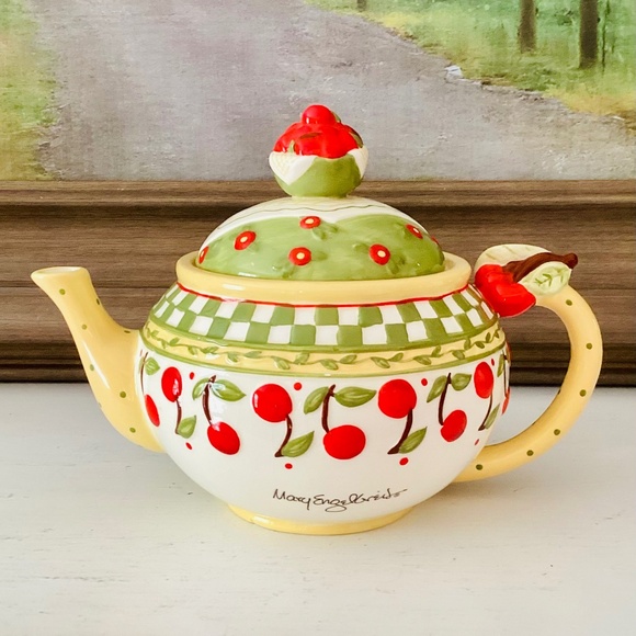 Vtg Mary Engelbreit MYG4 Cherries Jubilee Teapot Enesco 1998 signed discontinued - Picture 1 of 15